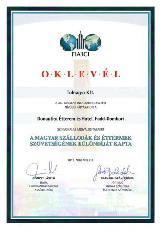 XXI. Hungarian Real Estate Development Level Award Competition - Special Award - Donautica Restaurant and Hotel